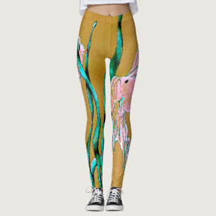 Collants roses à l'aquarelle de poisson à queue tr