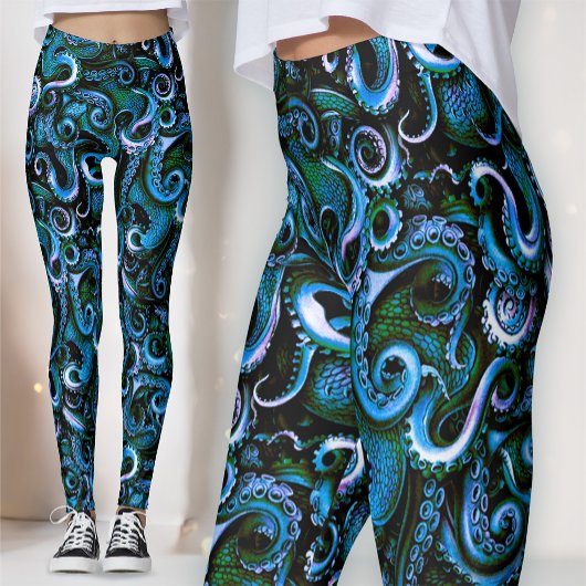 Collants Tentacules de Pieuvre Bleus et Verts
