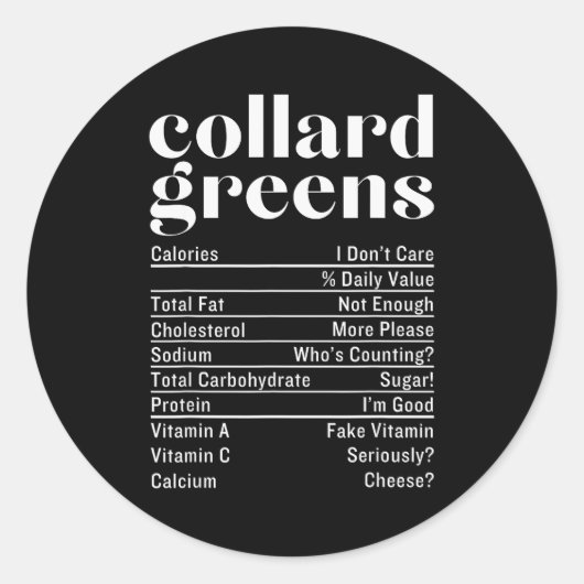 Collard Greens Nutrition Facts Thanksgiving Food C Ronde Sticker (Voorkant)