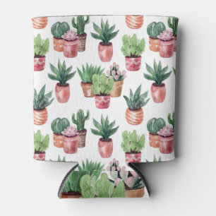 Collectie van cactussen in potten, waterverf. blikjeskoeler
