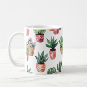 Collectie van cactussen in potten, waterverf. koffiemok