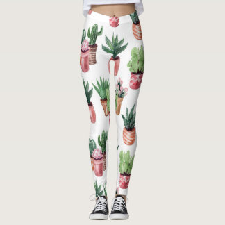 Collectie van cactussen in potten, waterverf. leggings