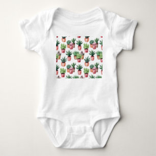 Collectie van cactussen in potten, waterverf. romper