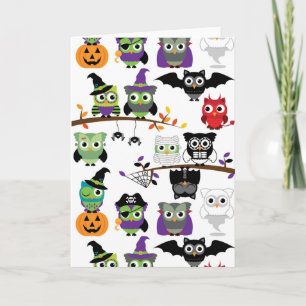 Collectie van de Griezelige Uilen van Halloween Kaart
