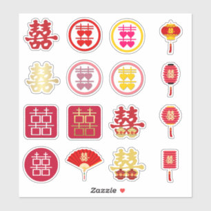 Collectie van Dubbel Geluk   Chinese bruiloft Sticker