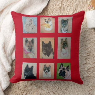 collectie van een akita-hond portretteert kunstont kussen