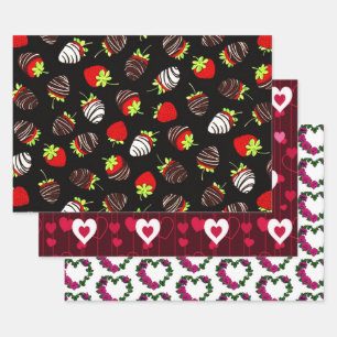Collectie van harten en aardbeien inpakpapier vel