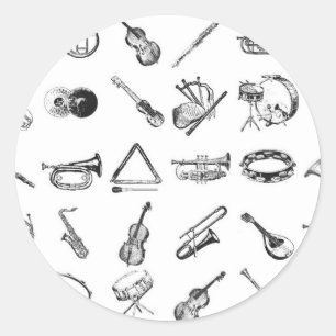 Collectie van klassieke muziekinstrumenten ronde sticker