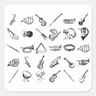 Collectie van klassieke muziekinstrumenten vierkante sticker