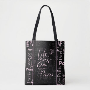 Collectie van Parijs roze en zwarte parijs canvas Draagtas