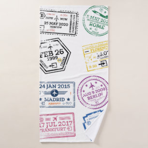 Collectie van paspoortzegels, geïsoleerd op wit. V Badhanddoek