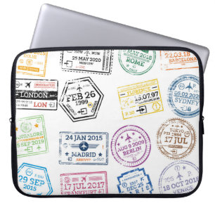 Collectie van paspoortzegels, geïsoleerd op wit. V Laptop Sleeve