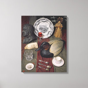 Collectie van voorwerpen, met inbegrip van een bek canvas afdruk