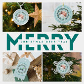 1st Christmas Deer with Wreath Teal Rond Kussen