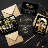 Elegant Black & Gold Graduation  Kaart