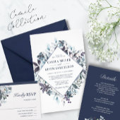 Invitation Mariage Fleurie à l'Aquarelle Bleu Poussiéreux et