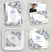 Blauw Wit Goud Bloemen 30e Verjaardag Acryl Uitnodigingen