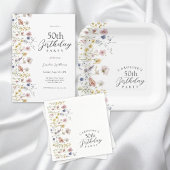 Assiettes En Carton 50e anniversaire Fleurs sauvages de fête aquarelle