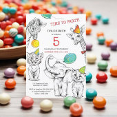 5th birthday invitation with funny cute animal.