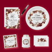 Invitation Bourgogne Mauve Fleurs d'automne d'ivoire 60e anni