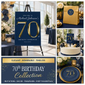Invitation Solid Gold Text Marine Blue Classy 70e anniversair