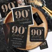 Sticker Carré Black and Gold Glitter Numeral 90th Birthday
