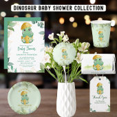 Étiquette Baby shower pour garçons de dinosaures vert