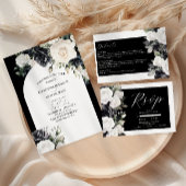 Save The Date Élégant Mariage floral noir et blanc
