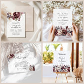 Stofrond en Bourgondië Bloemige Boho Bruiloft Kaart