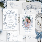 Carte De Placement Classic French Blue Flowers & Ribbons Wedding