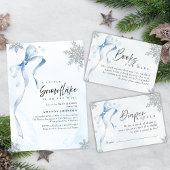 A little Snowflake Blue Bow Glitter Baby Shower Kaart