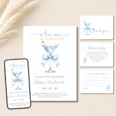 Invitation Un bébé garçon Tini One Bleu à rayures Shower