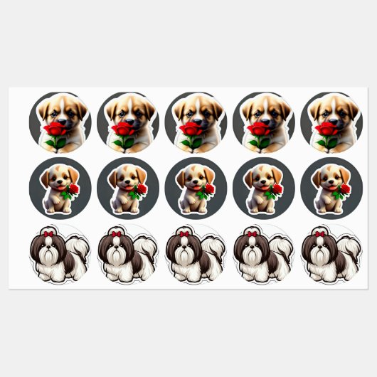 Collection adorable Stickers Chiot (Feuille)