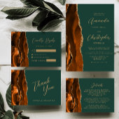 Sticker Carré Mariage Agate Orange Brûlé Or Vert Foncé Script