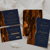 Serviette En Papier Agate Brûlé Orange Gold Script Marine Mariage bleu