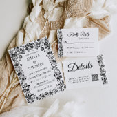 Invitation Mariage floral boho noir et blanc