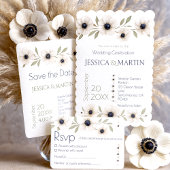 Invitation Elégante aquarelle ivoire marine bleu Mariage d'an