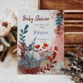 Body Bébé shower affiche rouge et bleu avec bébé animau