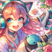 Serviette En Papier Jolie Anime Girl en Roller skates Anniversaire