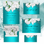 Magnet Flexible Elégant Aqua et Roses Blanches Mariage Enregistrer