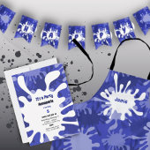Fun Blue Painting Splatter 8th Birthday Paper Feesthoedjes
