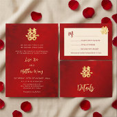 Invitation Bilingue | Simple Rouge Or Mariage Chinois