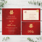Invitation En Aluminium BILINGUAL Photo Rouge or Mariage chinois (Personnalisez la collection de ce créateur indépendant.)