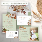Rustic autumn fall boho wedding online rsvp informatiekaartje