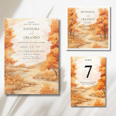 Numéro De Table Chemin forestier romantique d'automne aux feuilles
