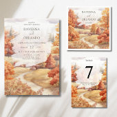 Faire-part Chemin forestier d'automne Feuilles Tombe Mariage