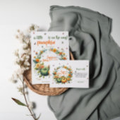 Gekleurde bloemenkrans met pompoen en vlinder informatiekaartje