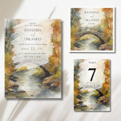 Numéro De Table Pont de pierre rivière feuilles automne mariage
