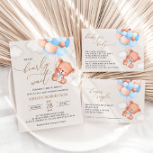 Invitations En Acrylique ours bébé, ours en peluche, ballons bleus, Baby sh