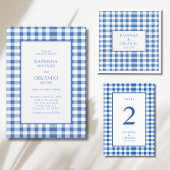 Invitation Rustique à carreaux bébé bleu Gingham mariage